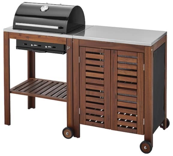 ÄPPLARÖ KLASEN Charcoal Grill with Cabinet, Stainless Steel