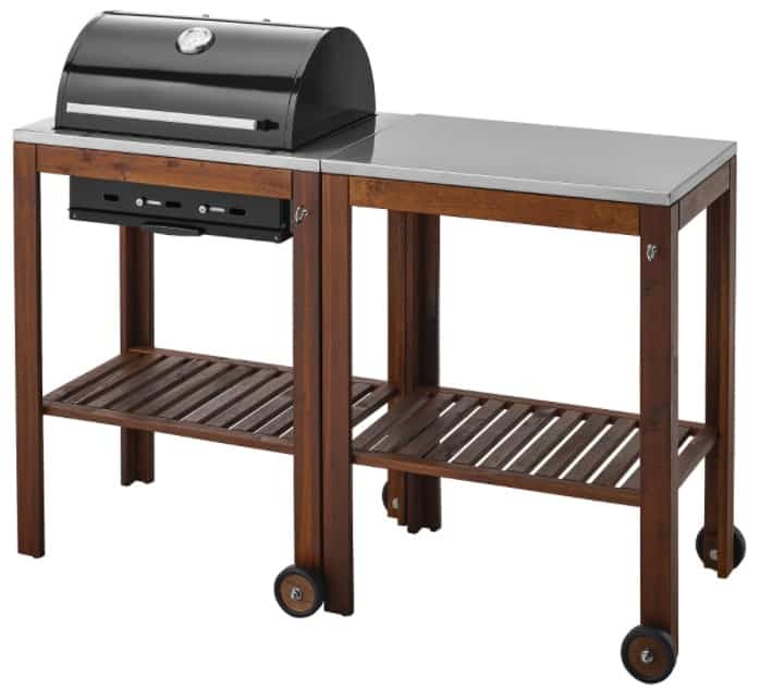 ÄPPLARÖ KLASEN Charcoal Grill with Cart, Stainless Steel