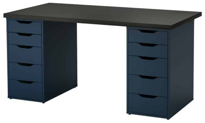LINNMON ALEX Table, Black-Blue 59 x 29 1 2”