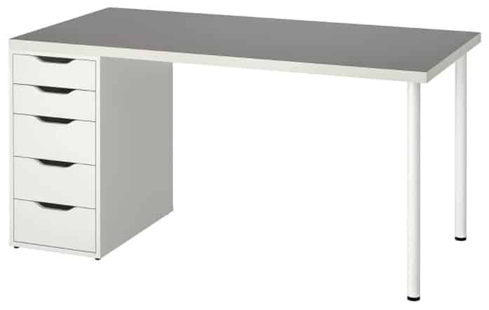 LINNMON ALEX Table, White Light Gray 59 x 29 1 2”