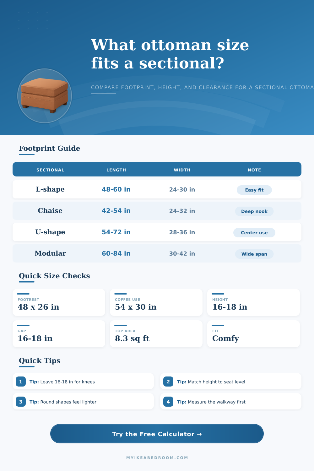 Ottoman Size for Sectional Calculator