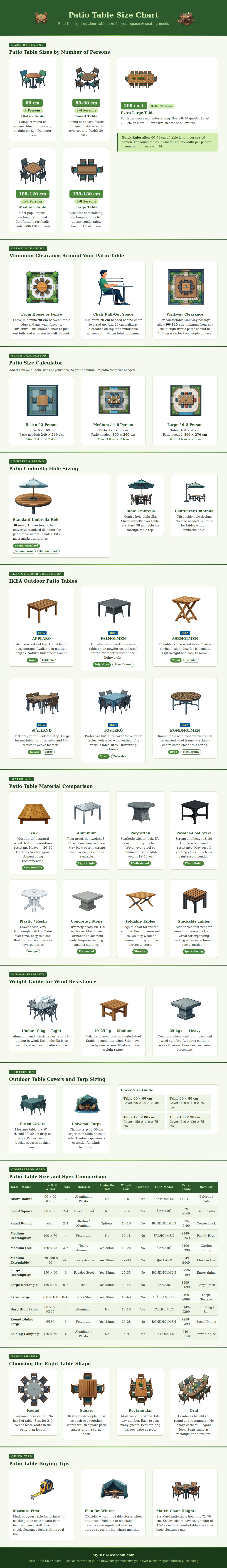 Patio Table Size Chart