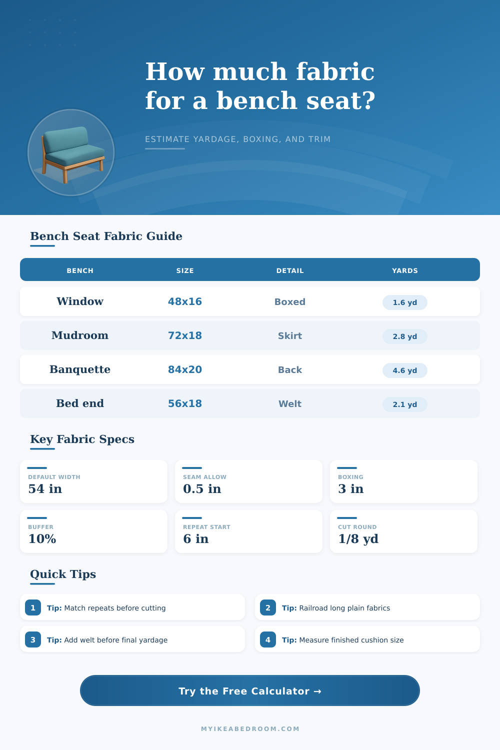 Bench Seat Fabric Calculator