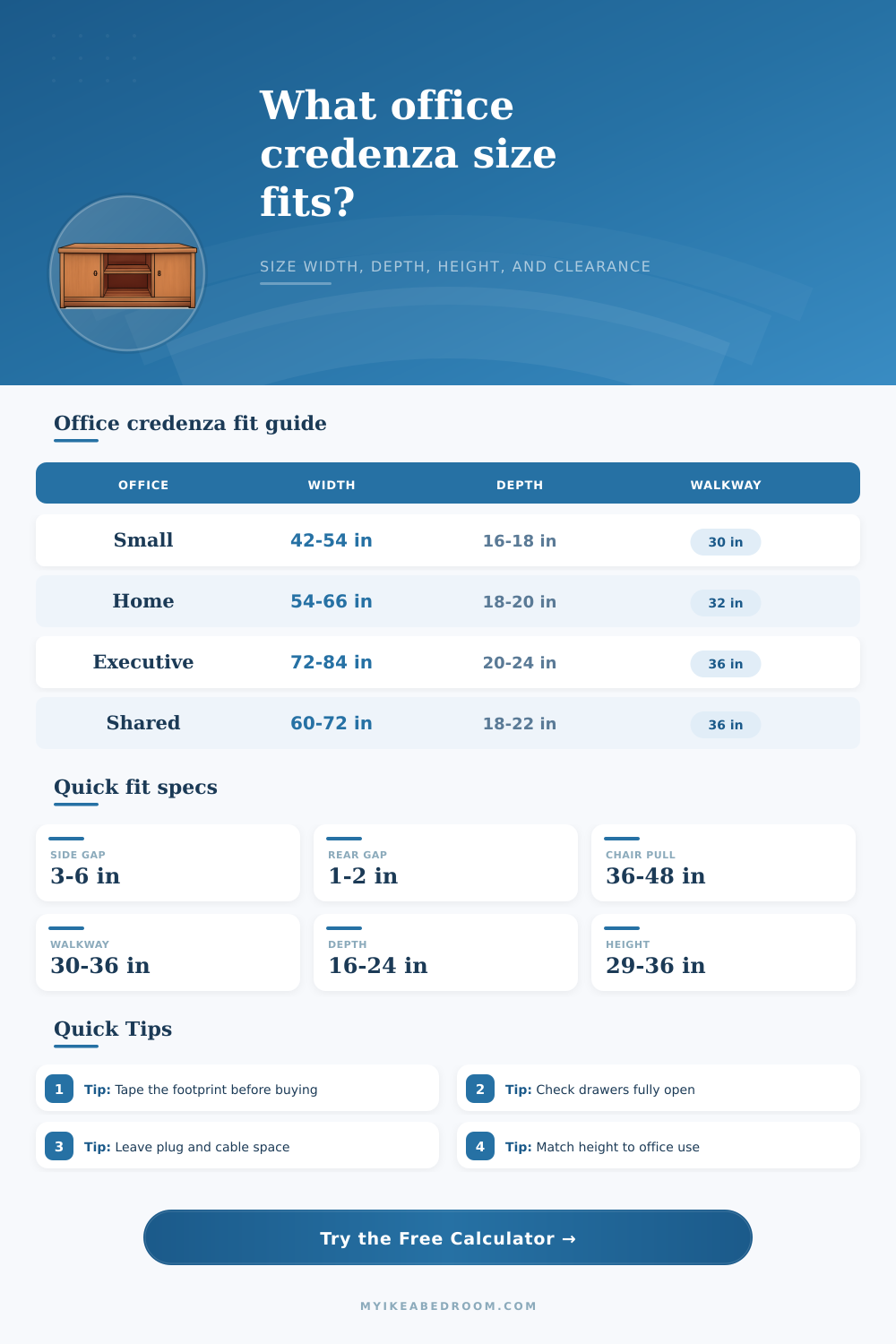 Credenza Size for Office Calculator