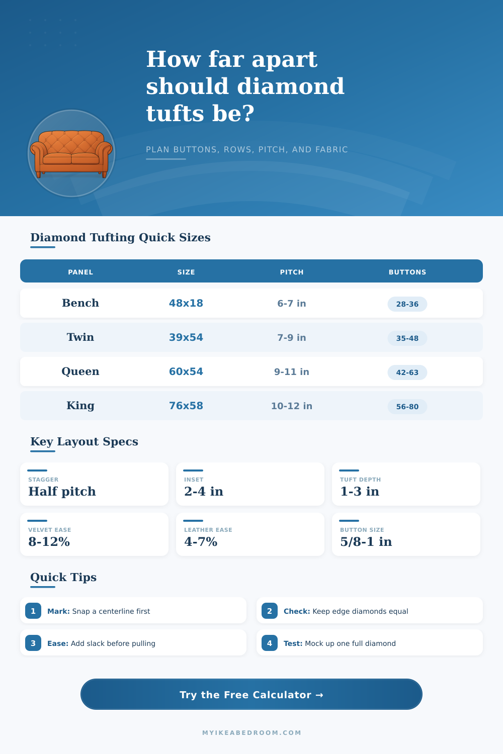 Diamond Tufting Spacing Calculator