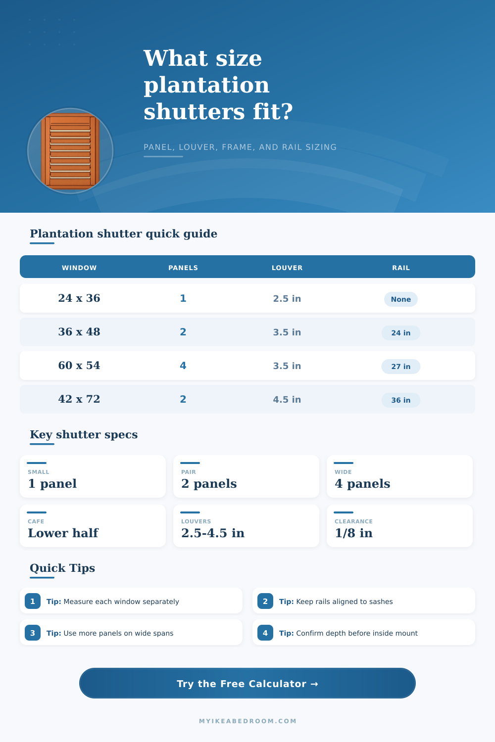 Plantation Shutter Calculator for Window Sizing