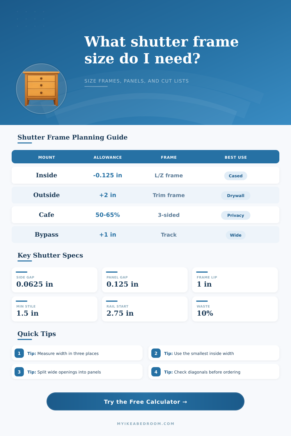 Shutter Frame Size Calculator