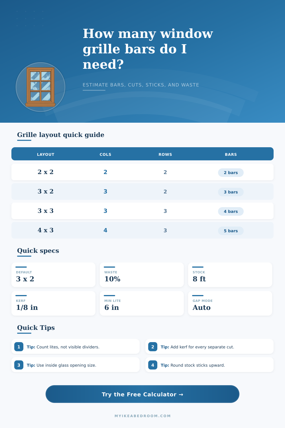Window Grille Bar Quantity Calculator