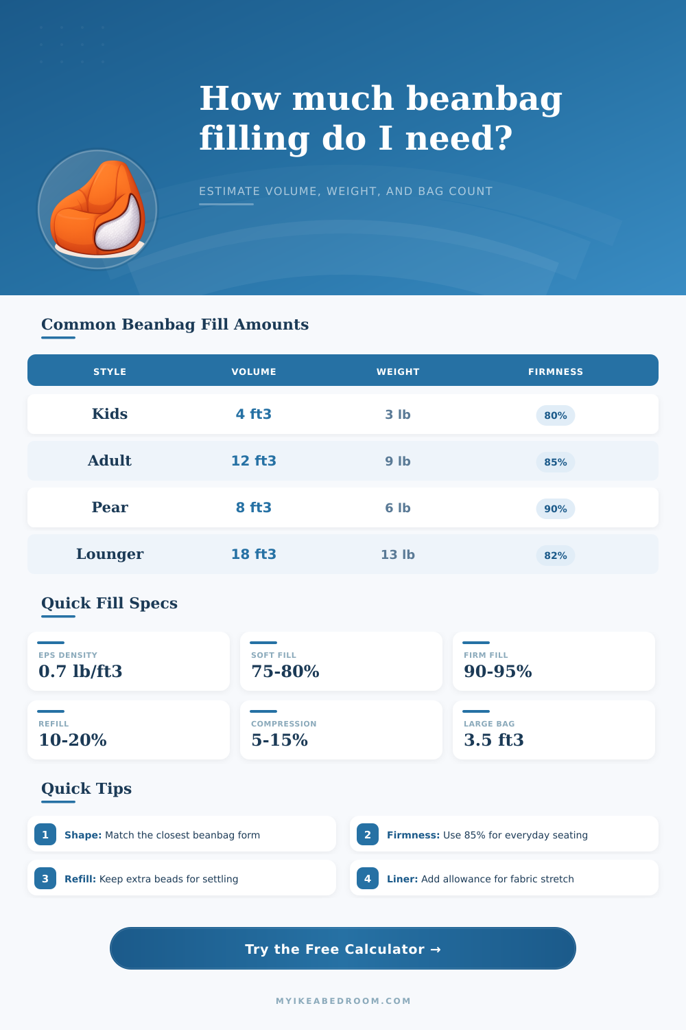 Beanbag Filling Volume Calculator