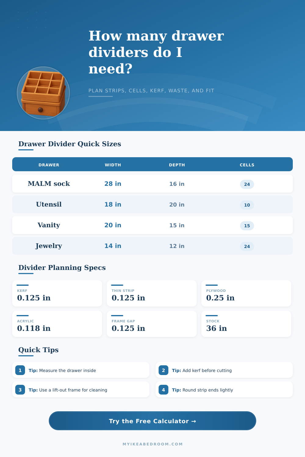 Drawer Divider Quantity Calculator