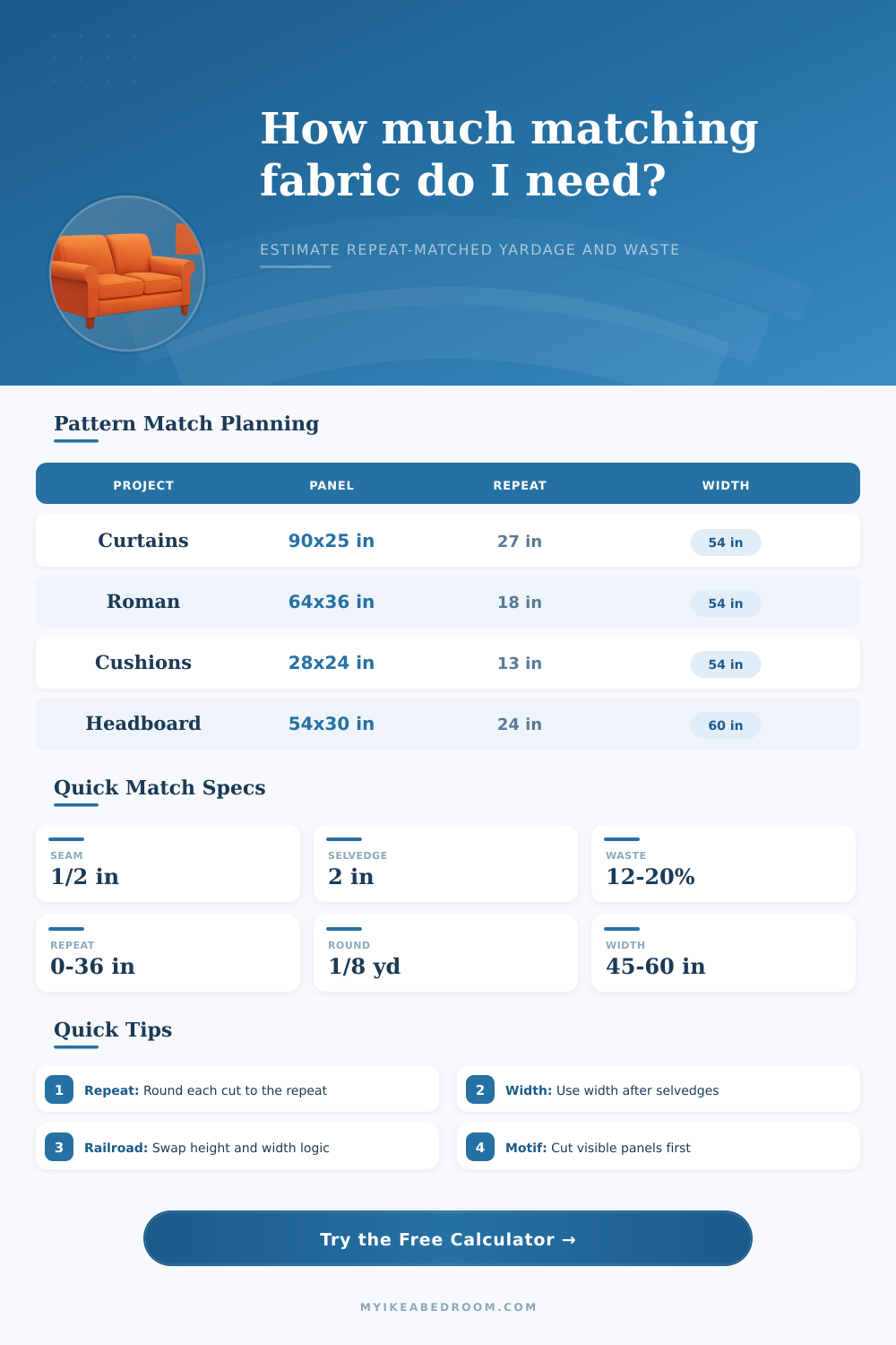 Fabric Pattern Match Yardage Calculator