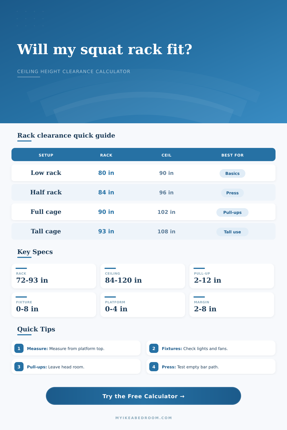Squat Rack Ceiling Height Calculator